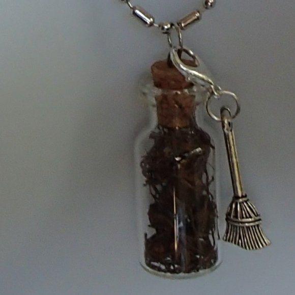 Blood Root Witch 3D Cauldron Broom Glass Bottle Necklace Zip Pulls Handcrafted - Picture 10 of 14
